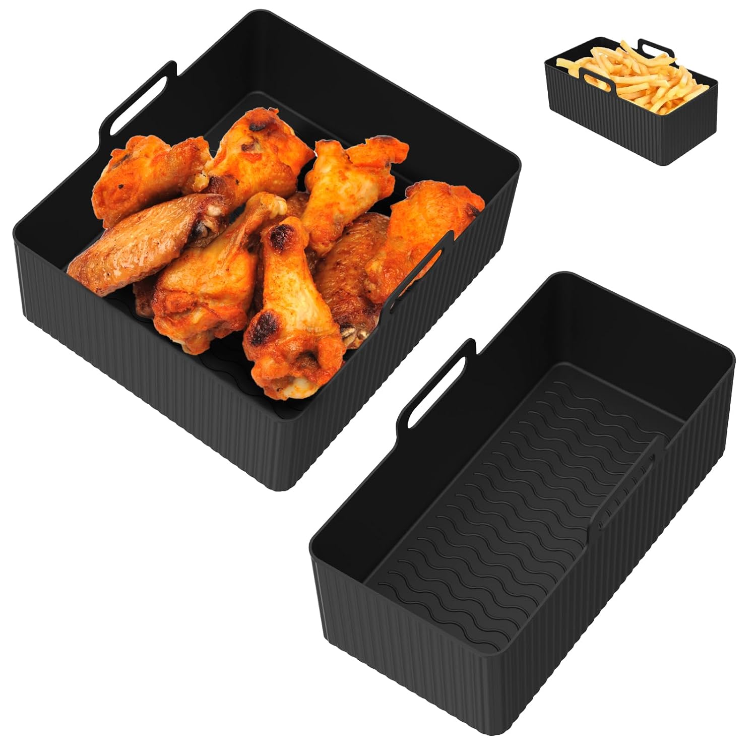 2Pcs Food Grade Air Fryer Silicone Basket Heat Resistant Air Fryer Silicone Pot Nonstick Air Fryer Silicone Tray