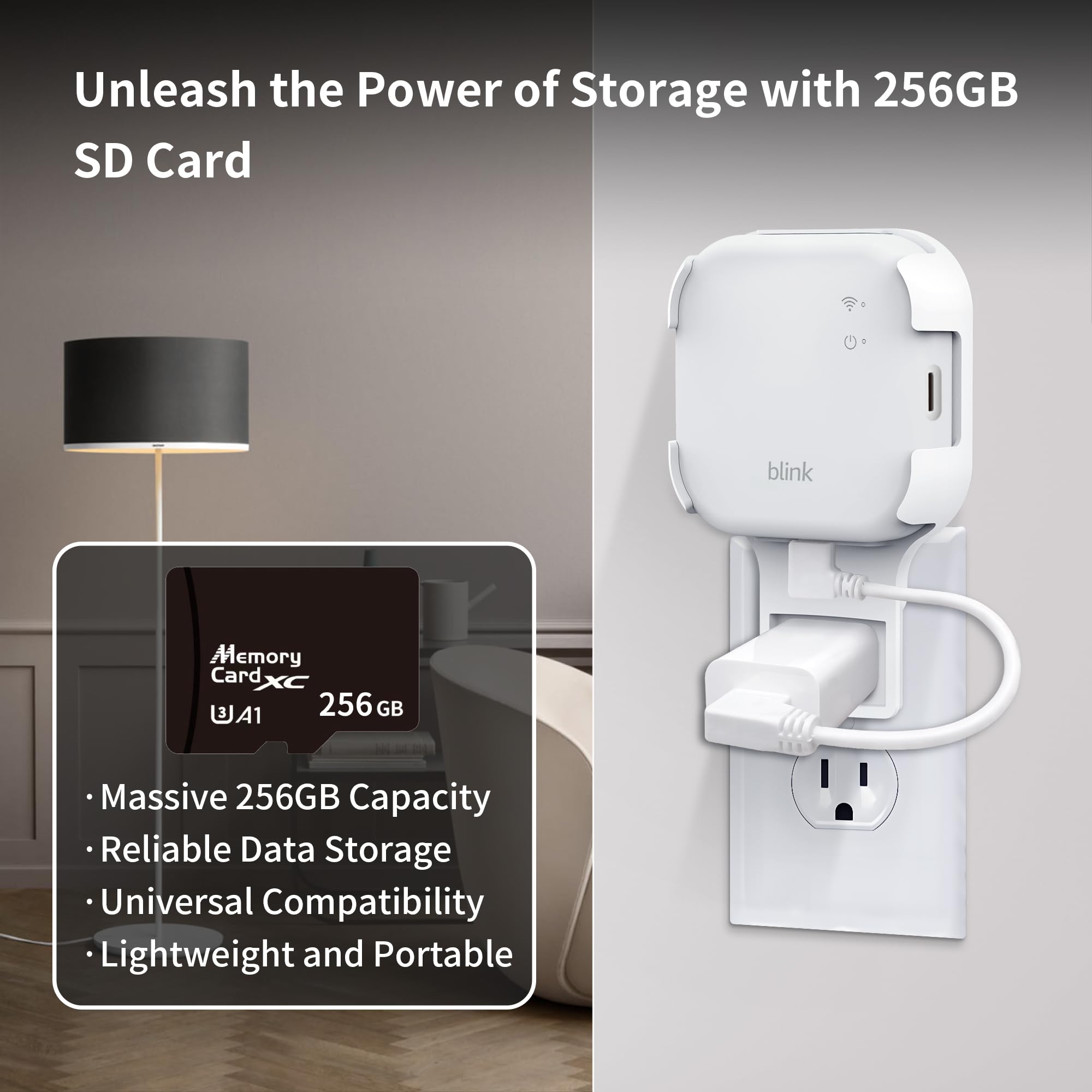 Blink Kit Di Archiviazione E Montaggio - Scheda Micro SD 256GB + Lettore + Supporto A Muro Con Cavo Corto Per Modulo Sync XR, Sistema Di Sicurezza