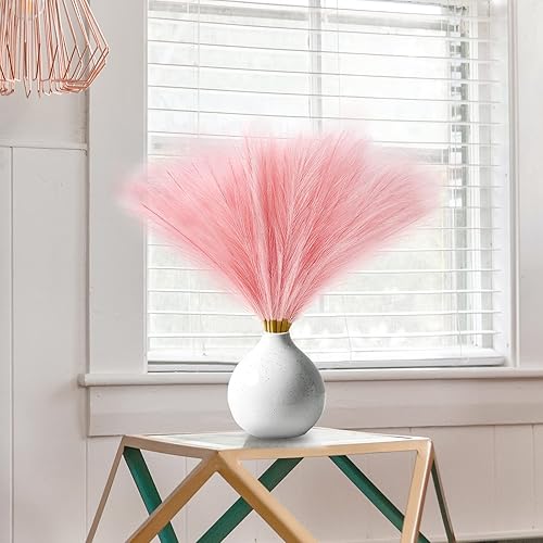 Miniatura 5 de Serwalin Hierba falsa de las pampas de 17 pulgadas, 6 piezas, decoración de hierba de las pampas rosa, decoración de sala de estar, rubor artificial