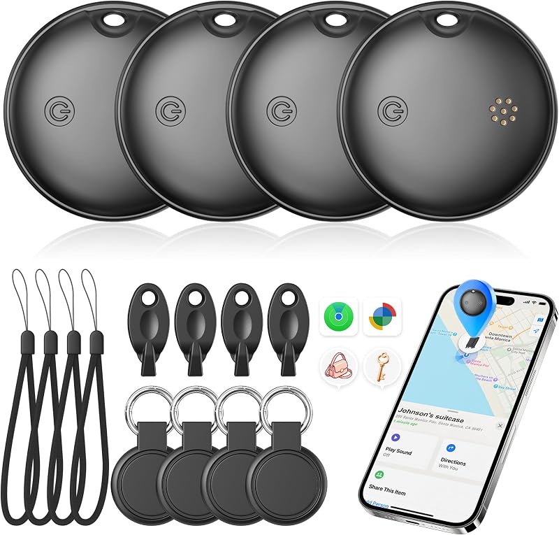 2026 Air Tags for Android-4 Pack,Dual System for iOS Find My & Android Find Hub,Replaceable Battery,Loud Ring,IP68 Waterproof,Smart Bluetooth Tracker for Keys,Luggage,Wallets