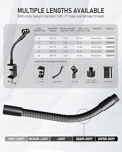 Miniatura 2 de Soporte de micrófono de cuello de cisne flexible de 19 pulgadas con abrazadera de escritorio resistente para podcast, reuniones, conferencias,