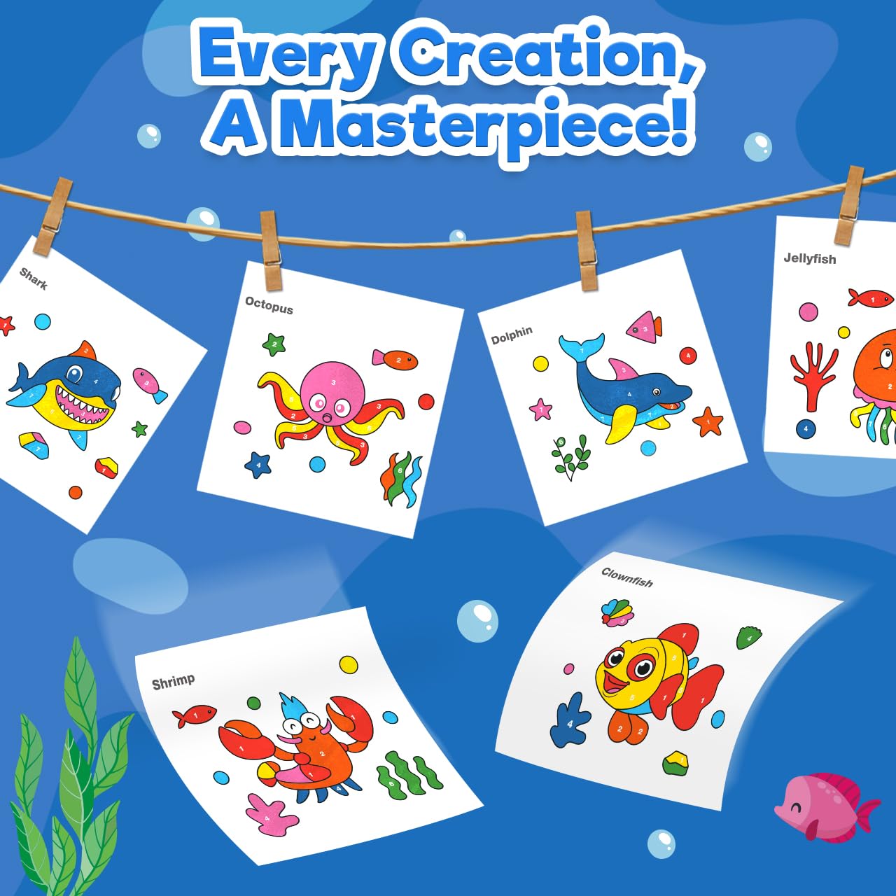 ZMLM Dipingi con Libro da Colorare ad Acqua per Bambini Piccoli, Libro di Pittura ad Acquerello con Pennello, Libro Magico da Colorare Acqua per Bambini 3 4 5 6 7 8 Anni - Animali Marini