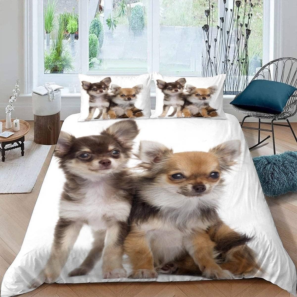 Housse de couette 220x240 microfibre douce et respirante motif chien