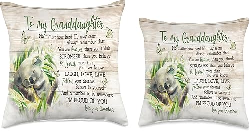 Miniatura 3 de Love For My Granddaughter Gift Almohada decorativa con texto en inglés "Grandma to Granddaughter Koala Bear Follow Your Dreams", 16 x 16 pulgadas,