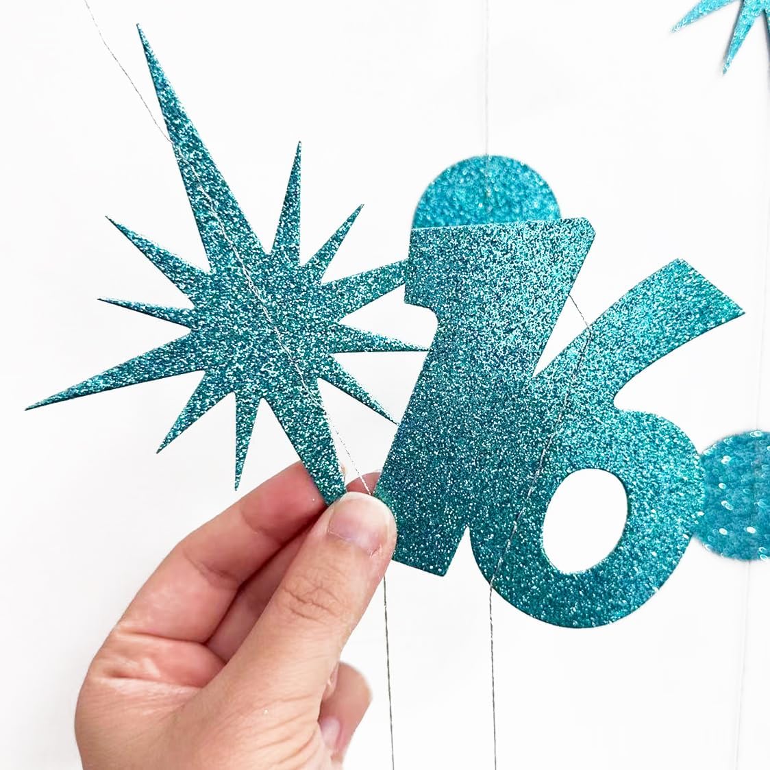 Teal Blue 16th Birthday Decorations Number 16 Circle Dot Star Garland Glitter Streamer Banner Backdrop for Girls Boys Sweet Sixteen Cheers to 16 Years Old Birthday 16th Anniversary Party Supplies