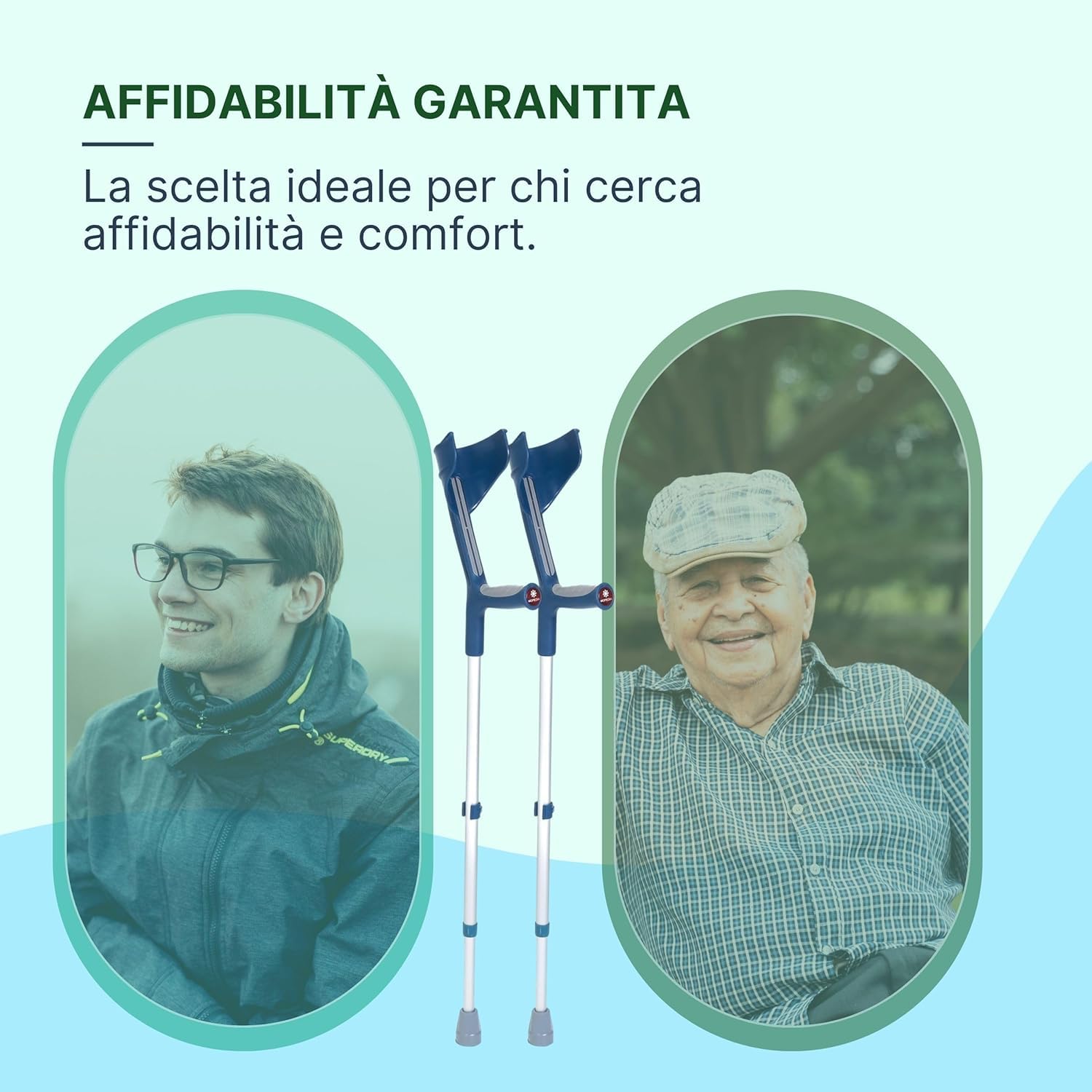 Stampelle Ortopediche Regolabili con Impugnatura Anatomica Morbida, Stampelle Canadesi Antiscivolo in Alluminio, 2 Unità – Blu/Grigio