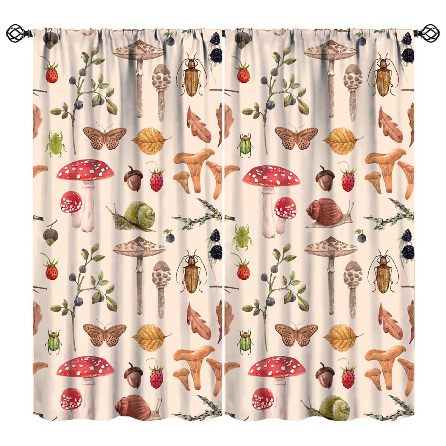 JESTRONRY Mushroom Curtains, Rustic Cartoon Abstract Botanical Herbs Plants Print Window Treatments for Living Room Bedroom Home Decor W42xL45in