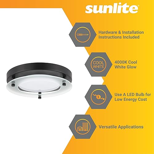 Miniatura 3 de Sunlite 88677 - Lámpara LED de techo flotante de vidrio de 8 pulgadas, 2 unidades, 17 vatios (equivalente a 80 W), 1200 lúmenes, 3000 K blanco