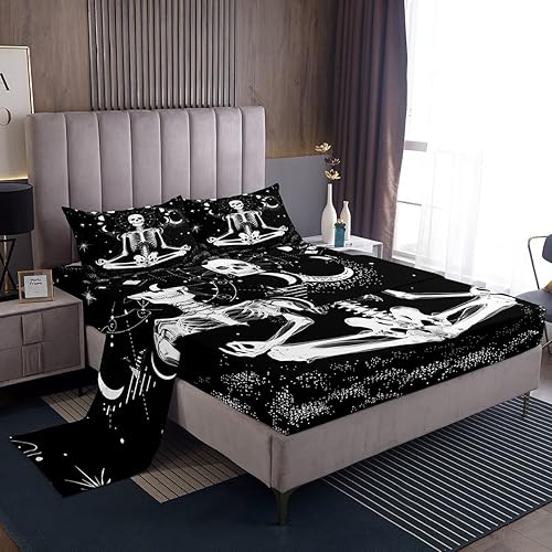 Vista 26 de Erosebridal Juego de sábanas de mariposa azul, tamaño matrimonial, sábanas de hongos y polilla de libélula, sábana encimera de fase lunar, sábana