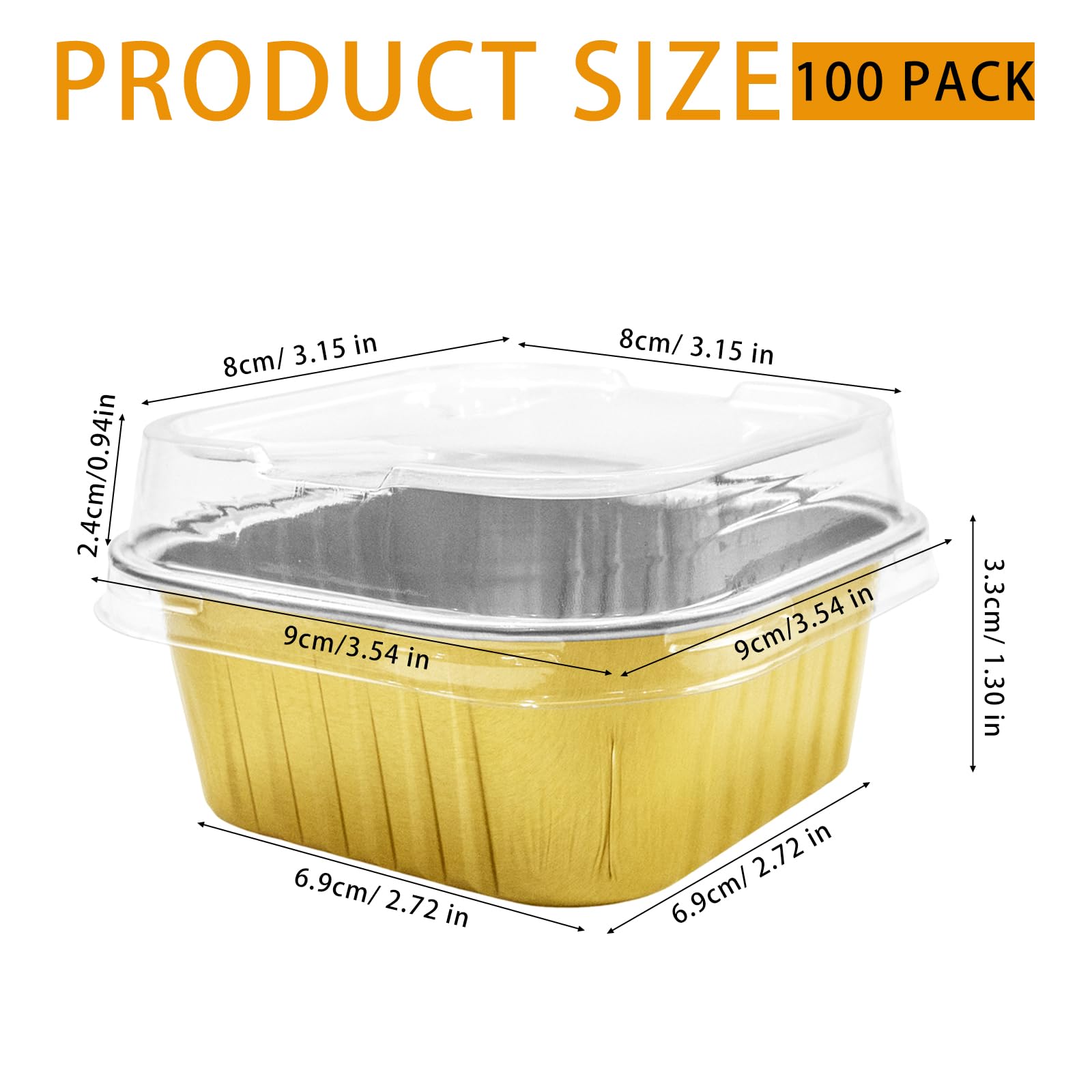 Paquete de 100 mini moldes para tartas con tapas, vasos desechables de papel de aluminio de 5 onzas, moldes cuadrados para cupcakes y postres de brownie, moldes para magdalenas, ramequines