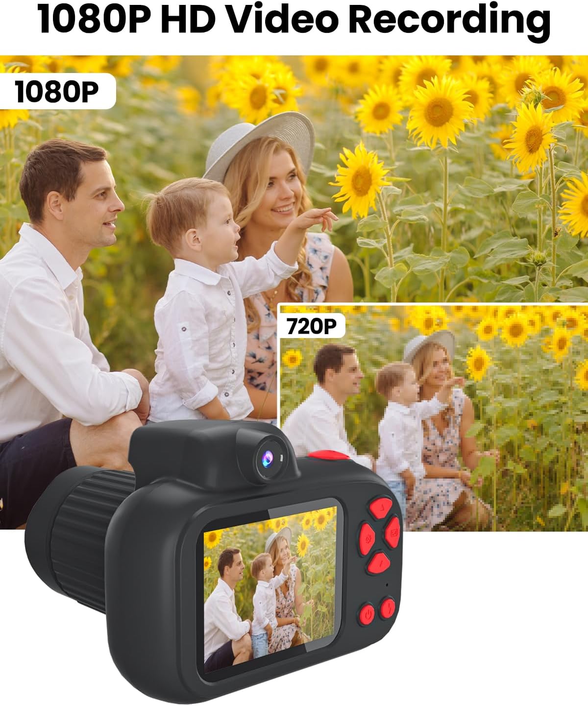 キッズカメラ 子供用カメラトイカメラ 4800万画素 1080P HD 動画カメラ, 2.4インチIPS 画面 キッズデジカメ, 32GBメモリーカード付き/カード読み取り装置/オートフォーカス 3-12歳男の子と女の子のためのトイカメラ, 人気子ども用 子供の日 クリスマス 誕生日プレゼント 日本語説明書付き（黒）