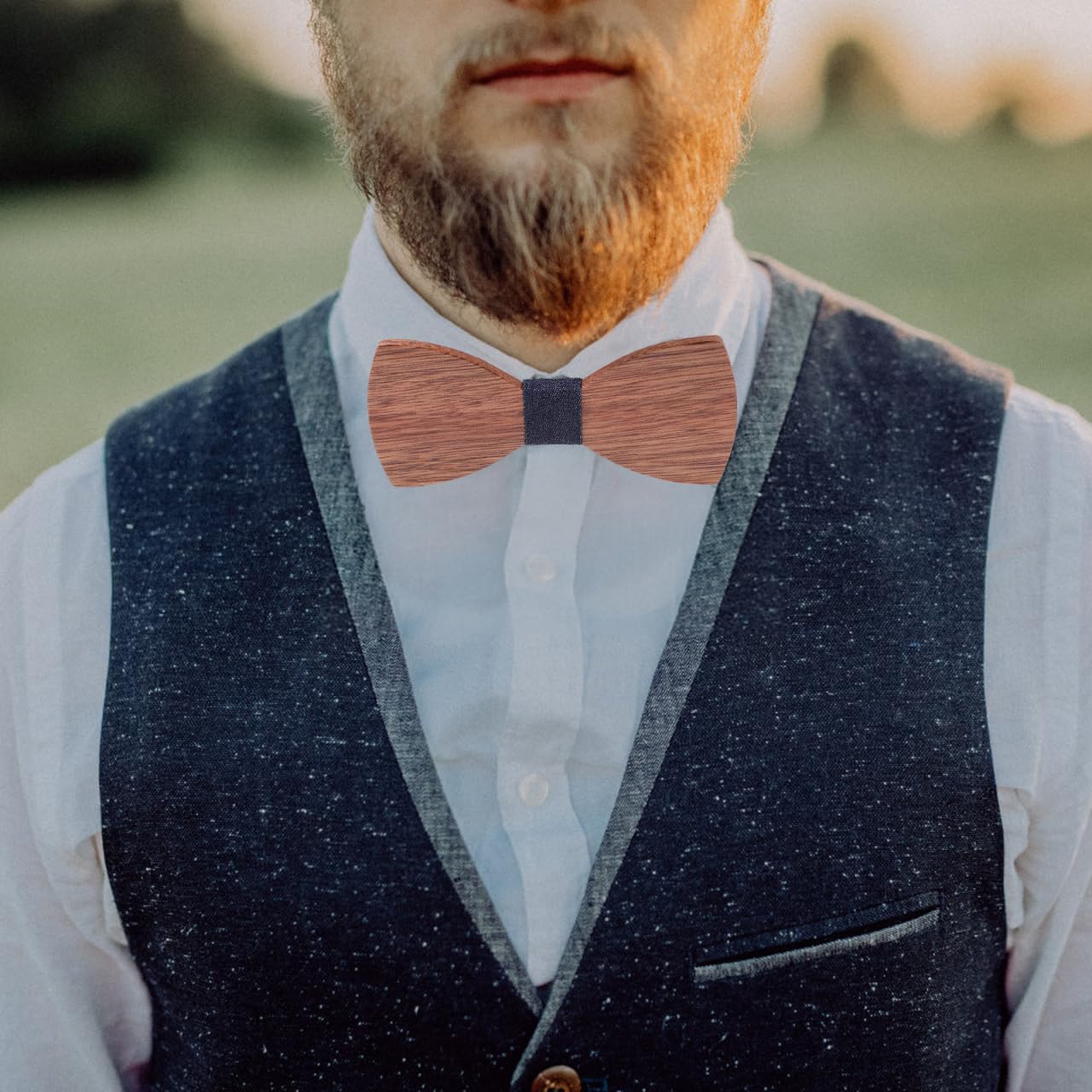 Abaodam Wooden Bowtie for Men Adjustable Handmade Wood Bowknot Cravat Wedding Party Festival Accessory 4.72X2.16 Inch