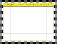 Vista 2 de Barker Creek Tabla de calendario, dorado, gráfico de calendario en blanco con 35 cuadrados para fechas, columnas etiquetadas por día de la semana