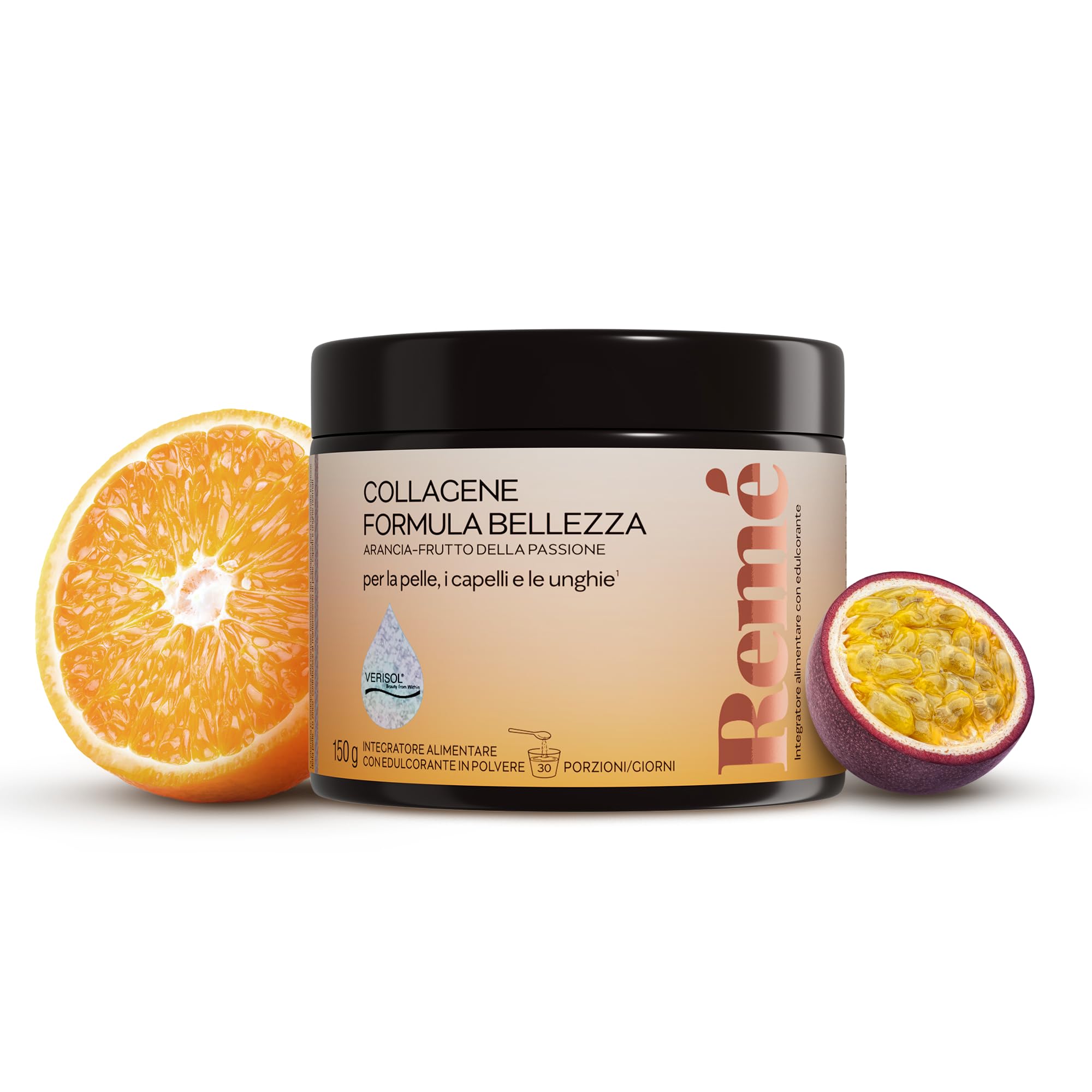 Remé Collagene in Polvere con VERISOL® - 2500 mg Idrolizzato di collagene ad Alta Potenza per dose da 5 g - Formulato con Vitamine C, D e A, Biotina e Zinco - Senza Zuccheri Aggiunti - 30 Porzioni