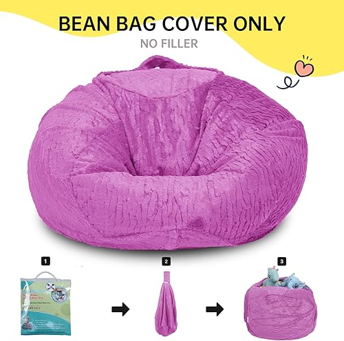 Miniatura 3 de Puf de almacenamiento de animales de peluche, asientos suaves y mullidos puf de piel para niños, funda súper cómoda solo para organizar juguetes de