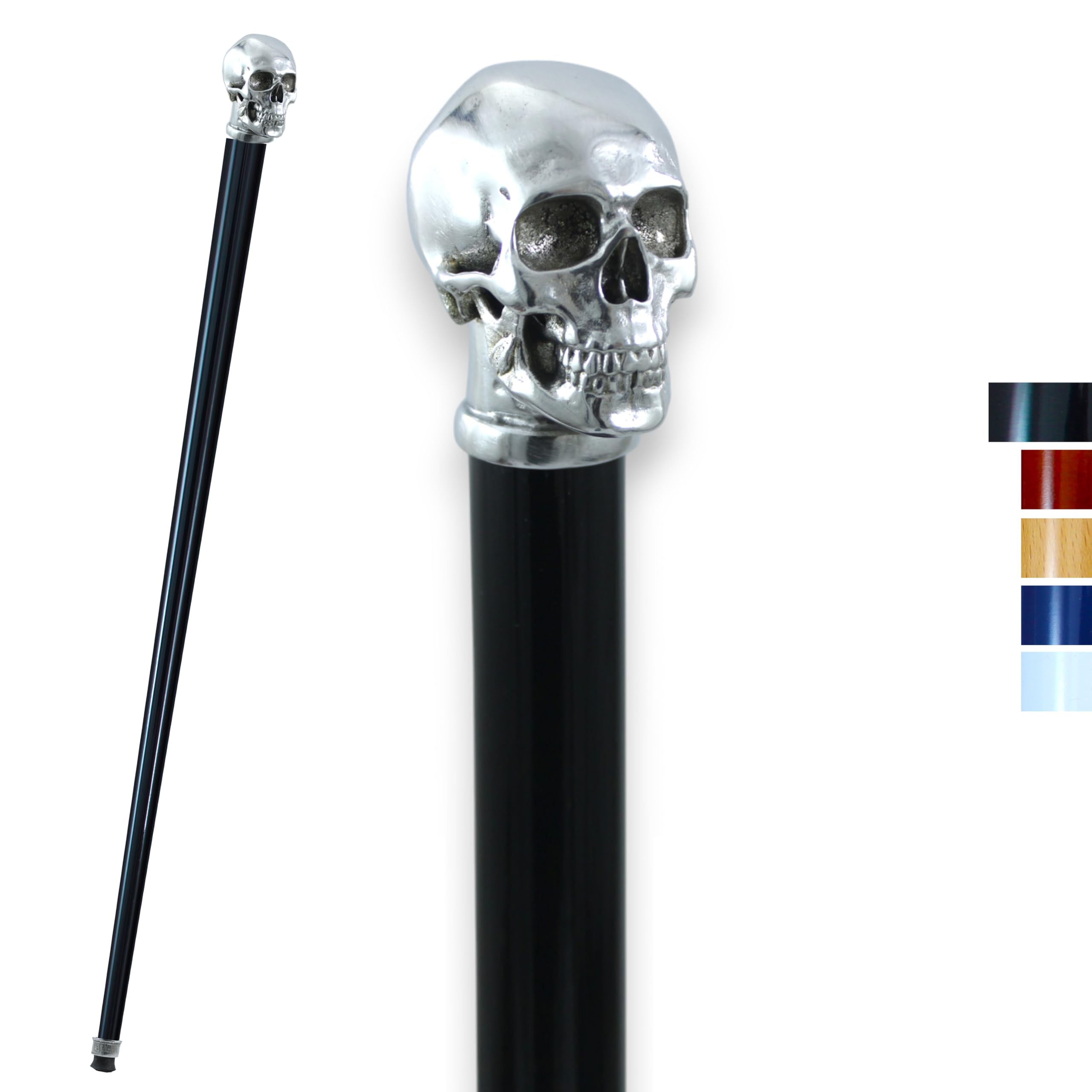 CAVAGNINI Bastone da Passeggio Teschio per Uomo - Elegante in Faggio Fatto a Mano - Maniglia in Peltro Color Argento con Nome Inciso
