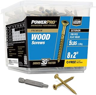 PowerPro #8 x 2 Inch Premium Exterior Deck Screws, 709pc Bronze Bulk Pack w/ T25 Star Bit - Rust-Resistant for Decks & Fencing