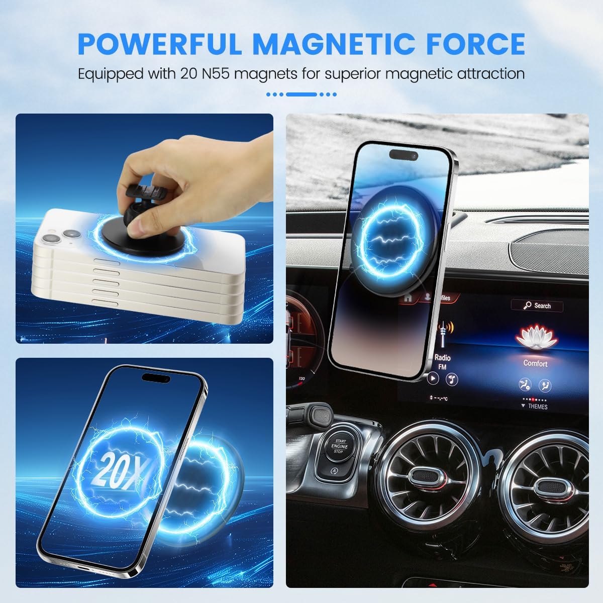 Car Phone Holder Compatible with Mercedes-Benz A-Class/B-Class/GLB/GLA/CLA/EQA/EQB 2019-2024 Only Fit 10.25-Inch Touch Screen, Phone Mount Compatible with MagSafe Hands-Free 360° Rotation