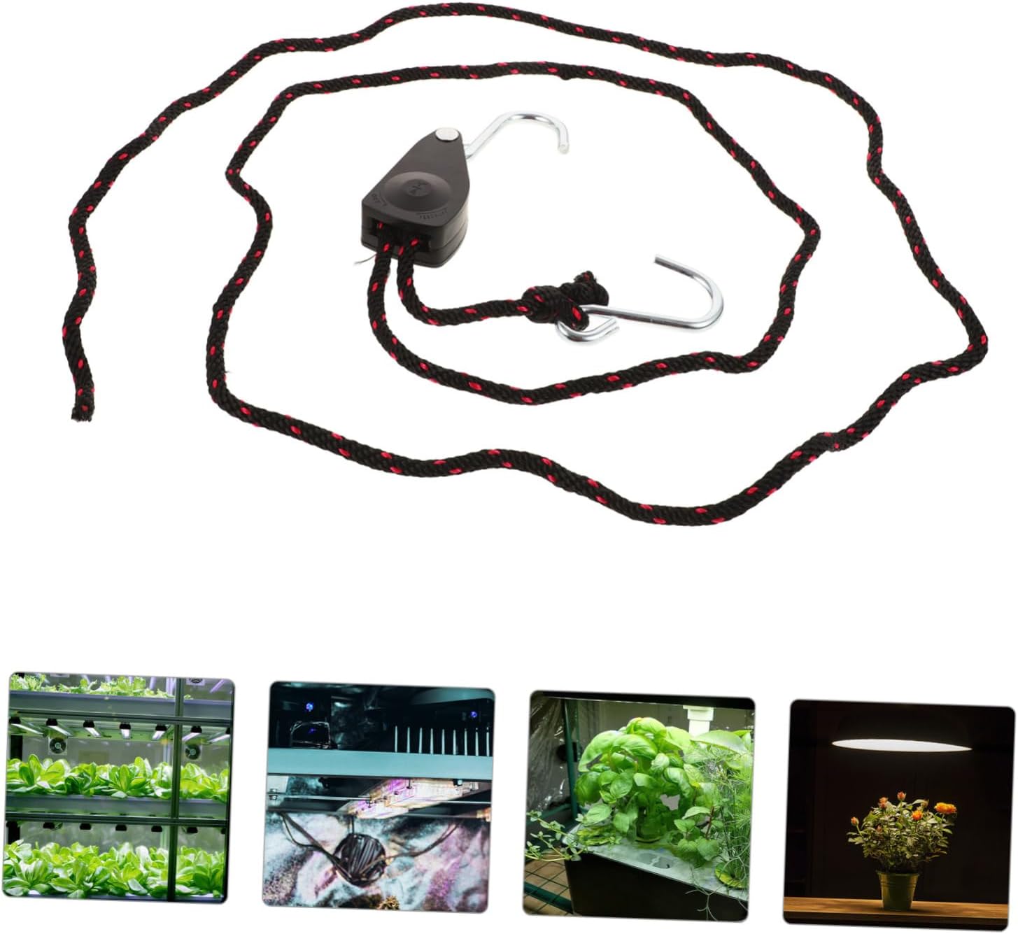 2Pcs Adjustable Load Bearing Light Hanger with Rope Durable Camping Hook for Tent Plants Indoor Lighting Easy Installation Height Black Red Rope