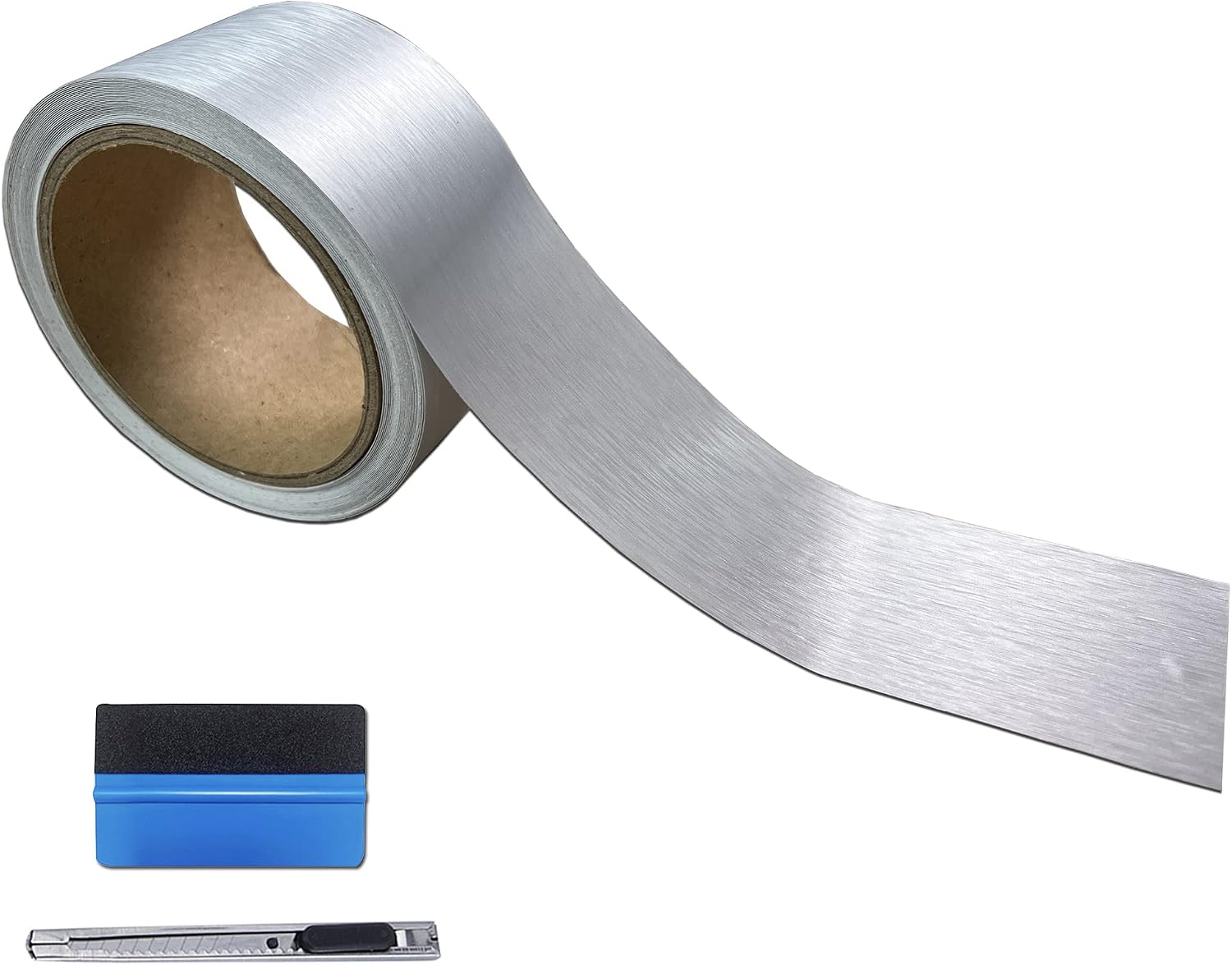 LZLRUN High Gloss Silver Vinyl Tape (Silver Brushed Metallic, 2Inches x 30Feet)