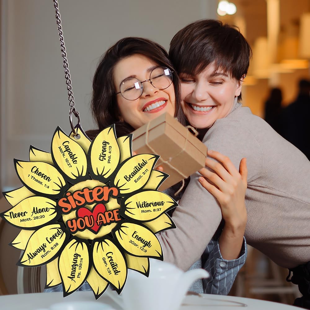 Birthday Gifts for Sister, Secret Sister Gifts for Women Christian 'God Says You Are' Sunflowers Decorations - Faith-Based Inspirational Christian Gift | Sunflower Office Desk Decor, Can Be Hung Up