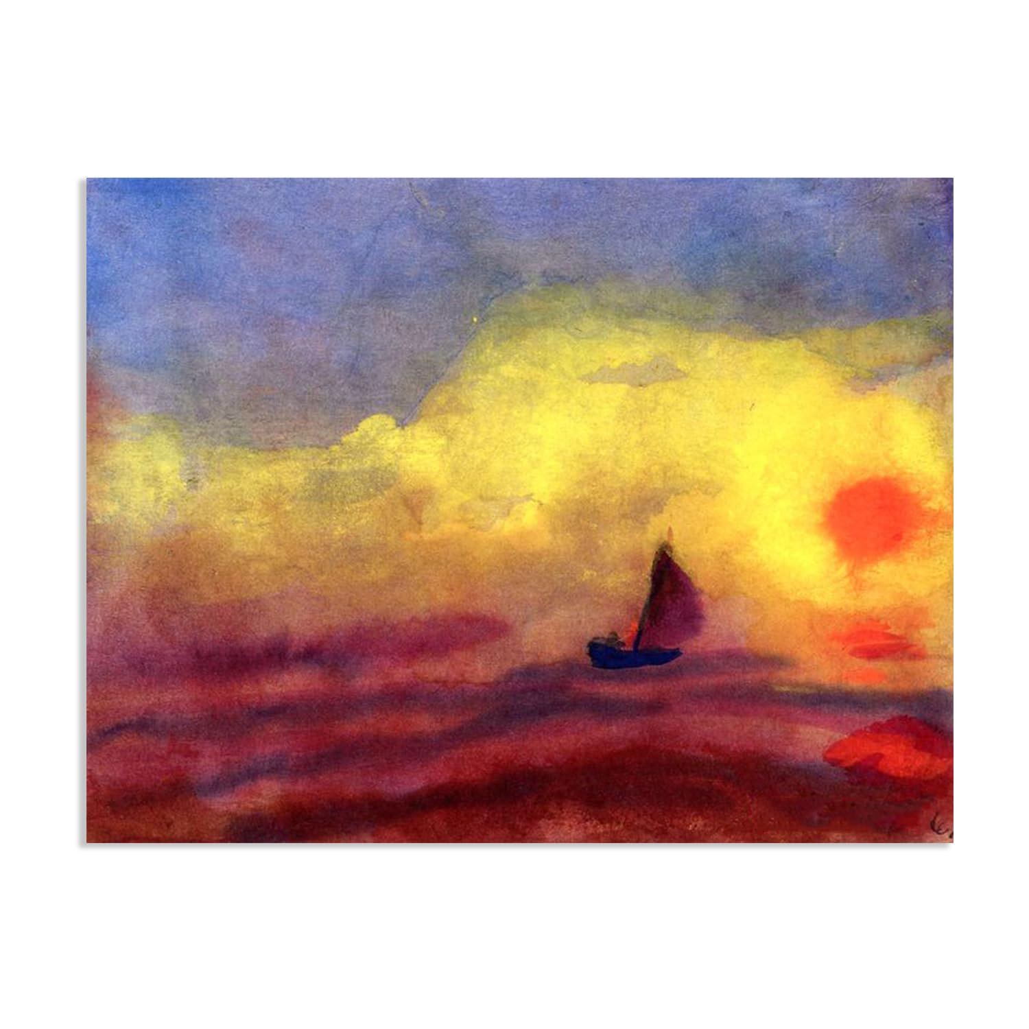 Emil Nolde Seascape Canvas Wall Art Sailors and the Sinking Sun Abstract Reproductions Coastal Expressionism Artwork Wall Decor for Living Room Bedroom Office Home Decor110x80cm(43x31in)Frameless