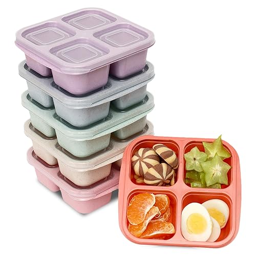 BE OVER QUALITY 6 Pack Meal Prep Containers, 4 Compartment Bento Snack Boxes, Reusable Divided Lunch Box Containers for Adults, Kids, Toddlers, Travel, Work, School - 6Pack-Multicolor