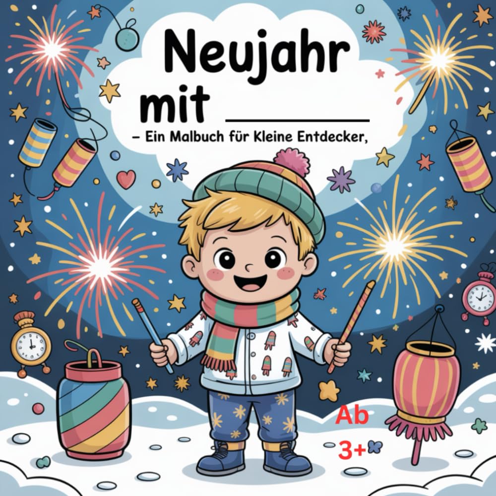 Neujahr mit _____ – ein Malbuch für kleine Entdecker: Ein persönliches Malbuch zum Jahreswechsel für kleine Künstler,50 Bilder,ab 3+