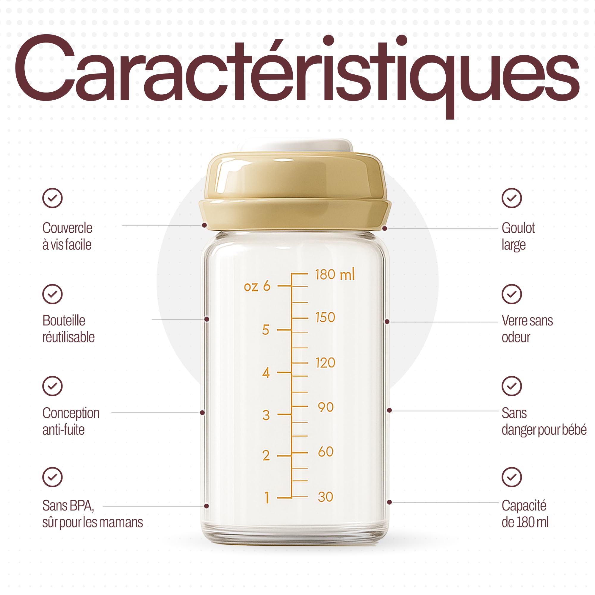4 biberon in vetro da 180 ml per latte materno – senza BPA – compatibili al 99% tettarelle – lavastoviglie, frigorifero, congelatore e forno a microonde