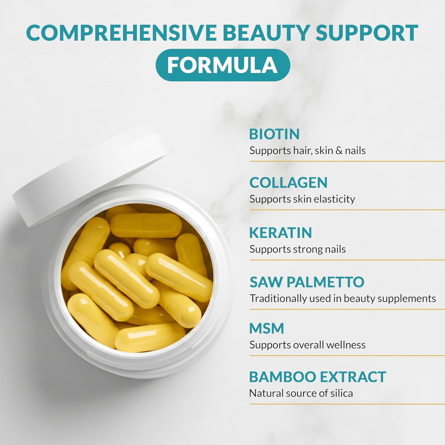 Women’s Hair Growth Vitamins – Biotin 10,000 Mcg, Collagen, Keratin, Msm and Bamboo Extract – Drug-Free Formula for Thicker Fuller Hair, Strong Nails and Glowing Skin – 120 Capsules - Image 6