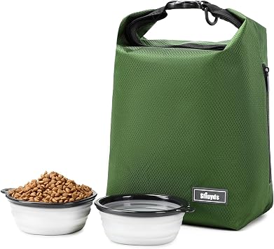 Dog Food Travel Bag with 2PCS Collapsible Dog Travel Bowls Air Tight Dog Food Storage ContainerGreen, Small