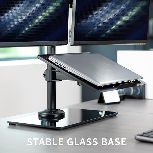 Miniatura 4 de VIVO STAND-V003FGL - Soporte de escritorio independiente con base de vidrio, compatible con monitores de hasta 32 pulgadas y portátiles de 17
