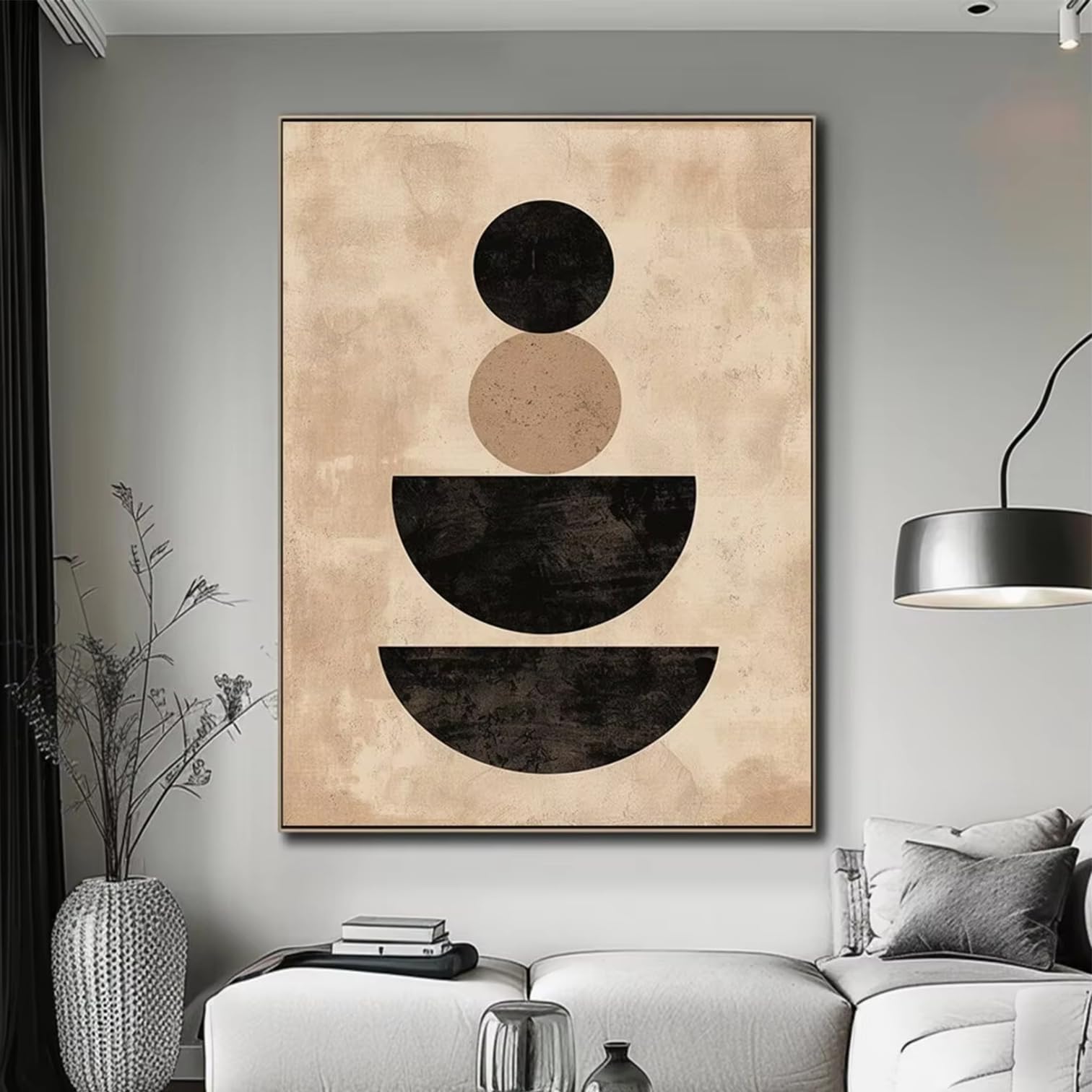 DFZEWKI Beige Abstract Painting Beige Wall Art Circular Wall Decor Canvas Home Decor Abstract Art(60x80cm(24x31in)/No frame)