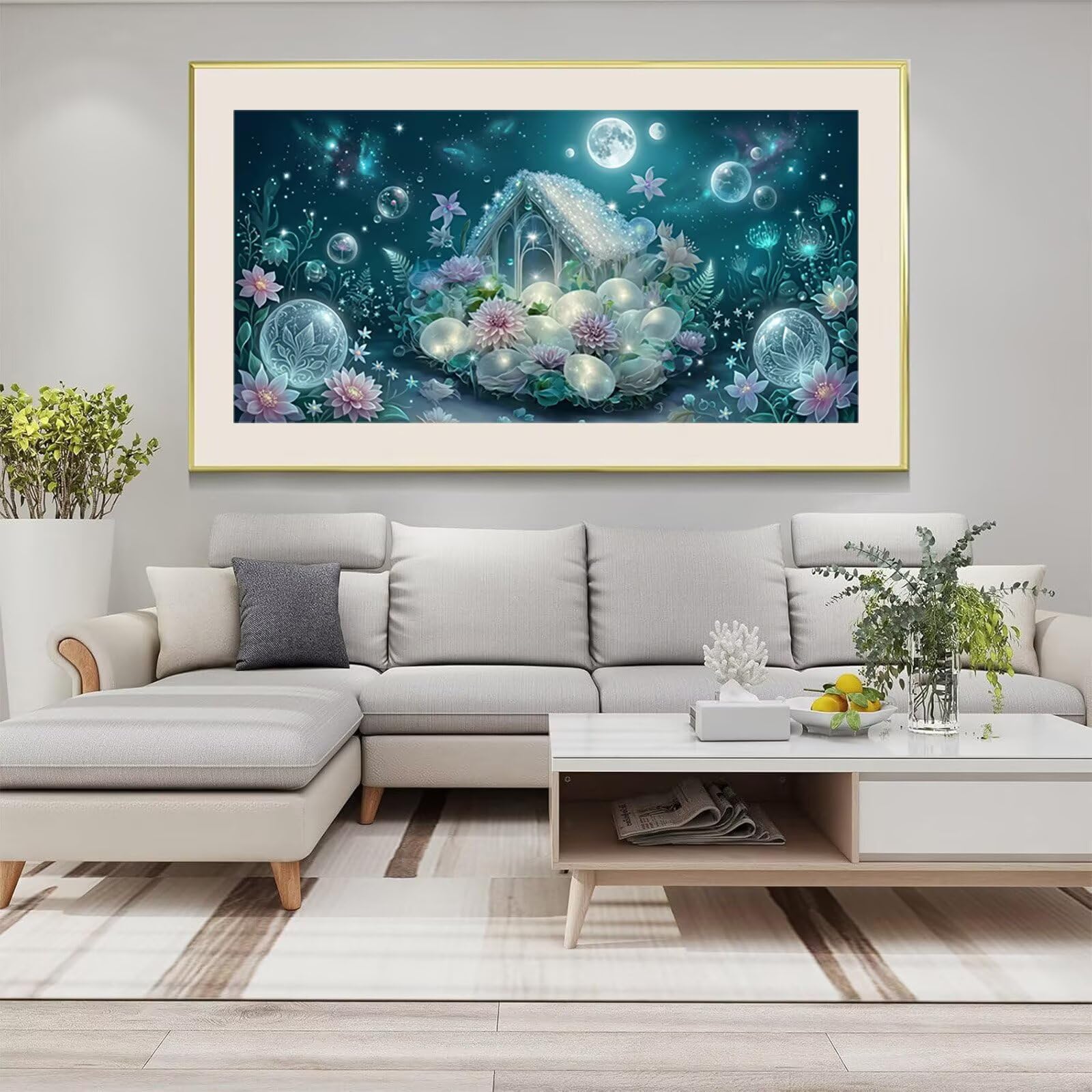Diamond Painting Kristall Diamond Painting Erwachsene XXL Mond 5D Full Runder Drill Diamanten Malen Nach Zahlen DIY Set Mosaik Bastelset Kreativ Set für Erwachsene Home Decor Wanddeko 80x160cm,Cod-919