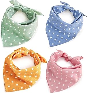 4PCS Dog Bandanas Spring Cute Soft Cotton Puppy Cat Scarfs Washable Daily Handkerchief Pink Green Blue Orange Comfortable ...