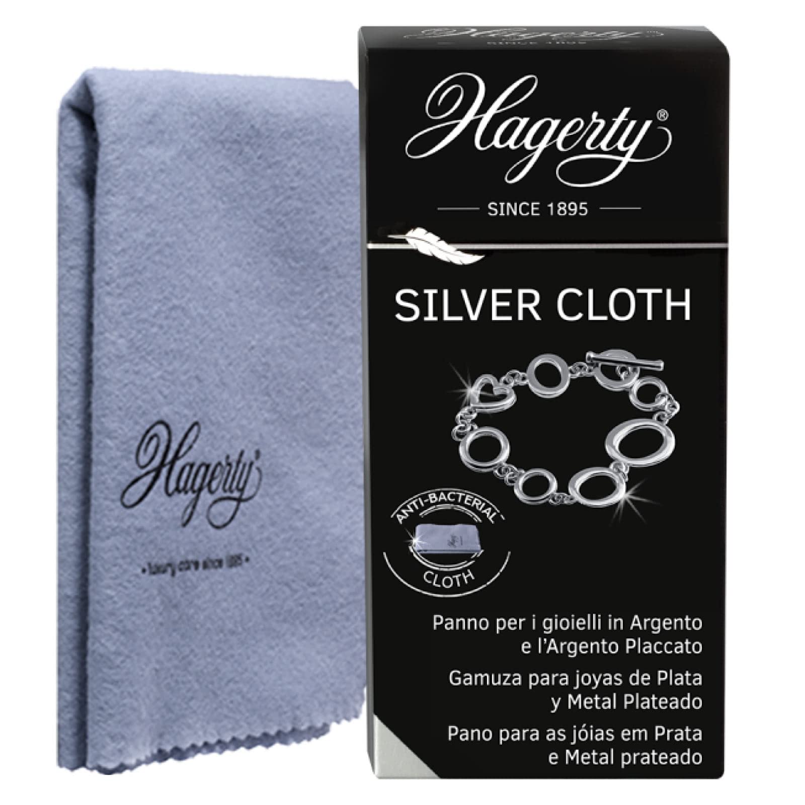 Hagerty Silver Clean Pulitore per Gioielli in Argento Barattolo da 170 ml + Silver Cloth Panno Pulente 36x30cm