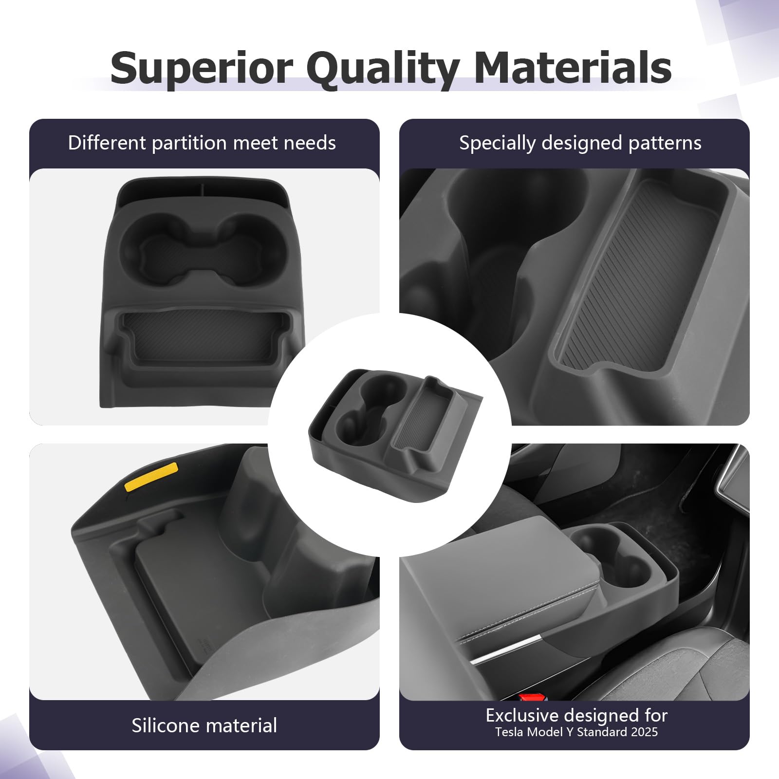 LUWU Kompatibel mit Tesla Model Y Juniper Standard 2025 2026 2027 (Nicht für Premium) Mittelkonsole Getränkehalter Auto Wasserbecherhalter OEM Anti-Rutsch Model Y Zubehör