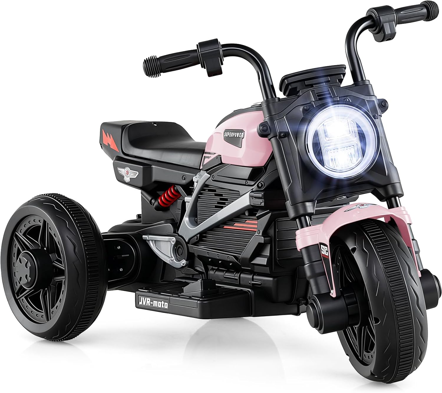 Costzon Toddler Motorcycle, 6V Chopper Kids Motorcycle Ride On Toy with LED Headlight, Music, Story, 3-Wheel Stable Electric Motorbike for Toddlers Boys Girls (Pink, 31" x 18.5" x 19.5"(L x W x H))