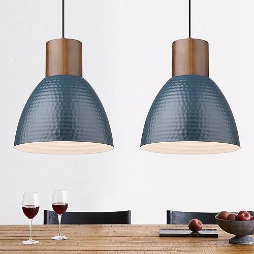 ELYONA 2 Pack Modern Hammered Pendant Lights 10.2” Blue Solid