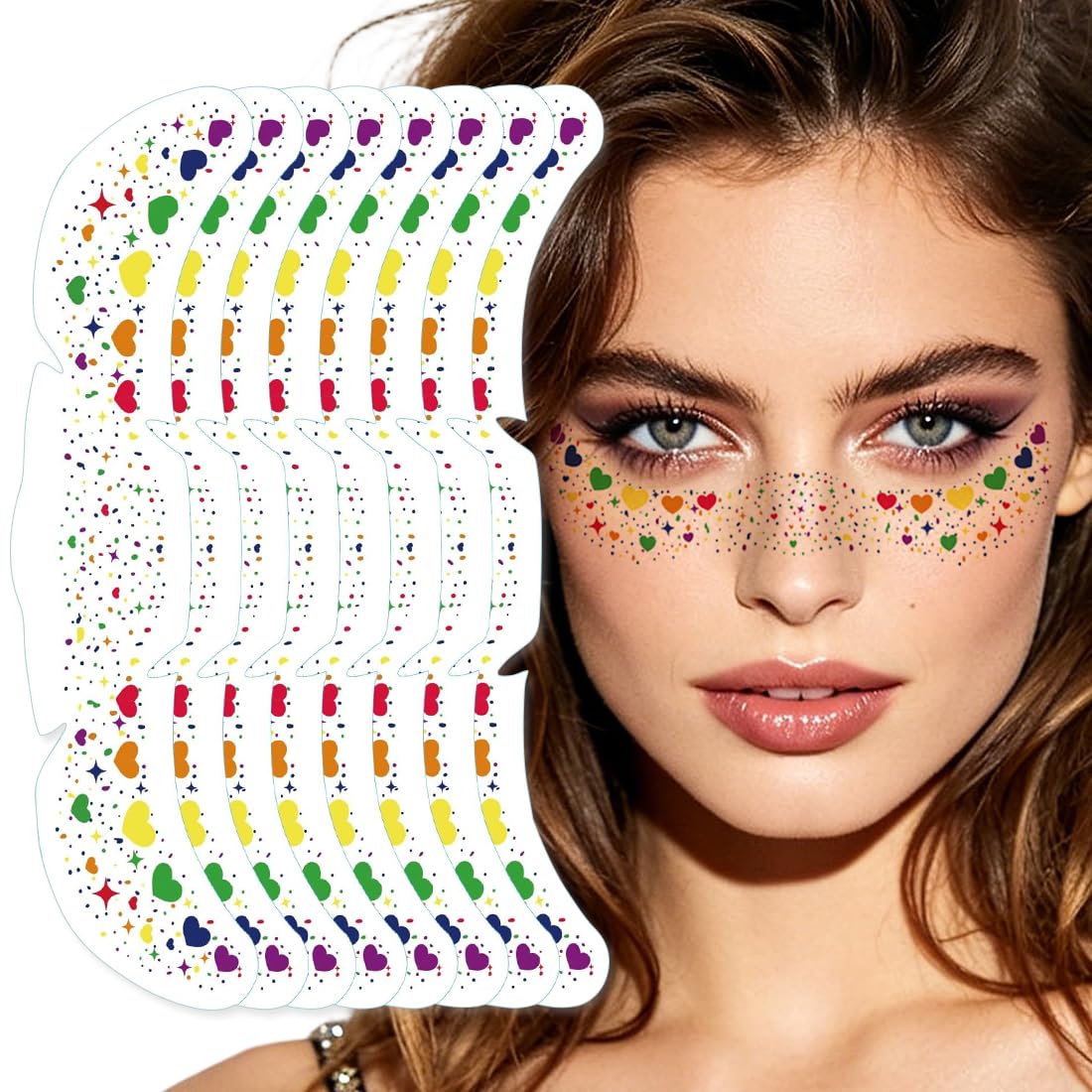 8 Fogli Tatuaggi Temporanei Lentiggini, Tatuaggi Scintillanti Pride per Viso, per Festival, Carnevale, Halloween