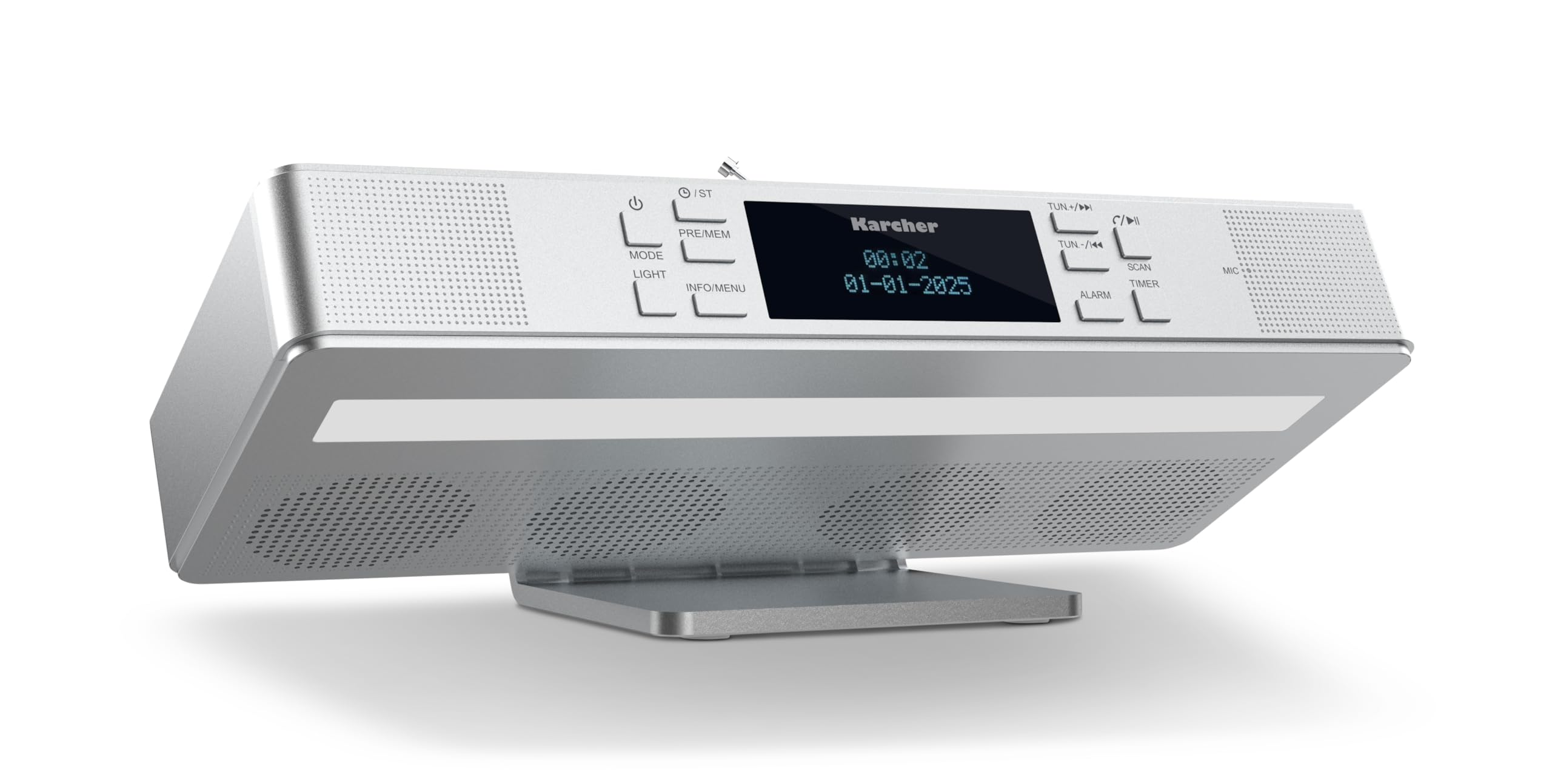 Karcher RA 2038D-S - Radio de Cocina con Radio FM/Dab+, empotrable con Bluetooth y lámpara, Radio Digital con Doble Alarma, Despertador y Temporizador de Cuenta Regresiva, Plata