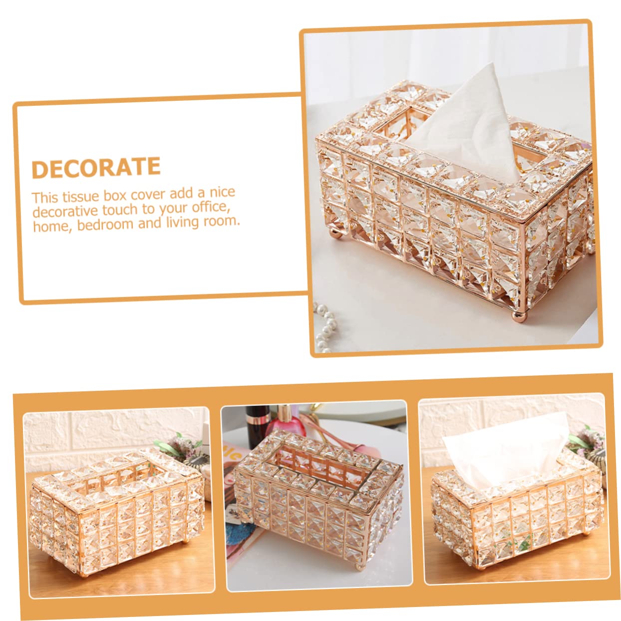 SOLUSTRE Elegant Crystal Tissue Box Holder Napkin Organizer for Home Office and Car Multi Functional Tissue Storage with Opening Design