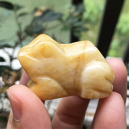 Miniatura 3 de Fekuar Estatua de rana de piedra de jade amarillo, decoración de bolsillo de animales de cristal curativo de 1.5 pulgadas