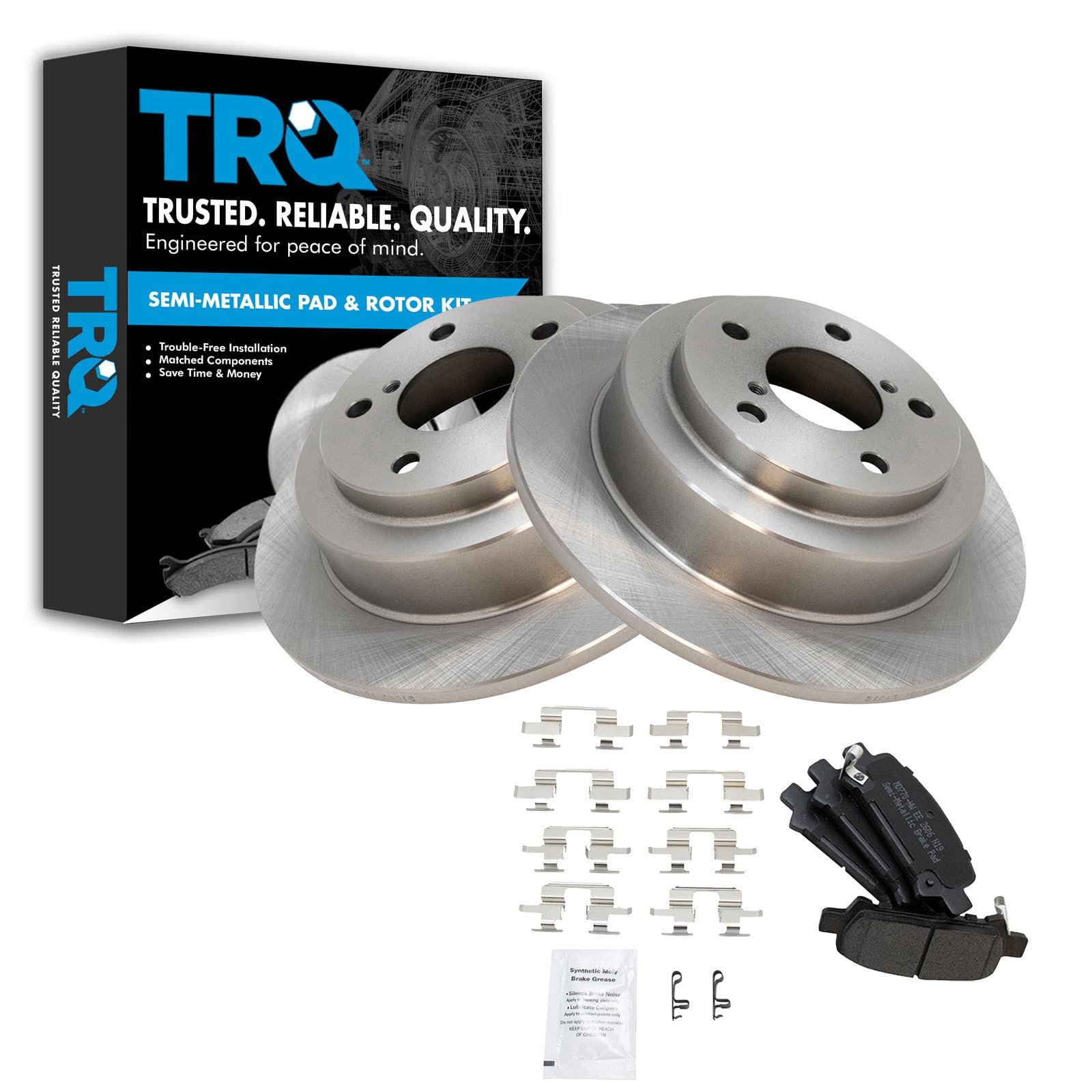 TRQ Rear Brake Pad and Rotor Set Semi Metallic Solid Rotors