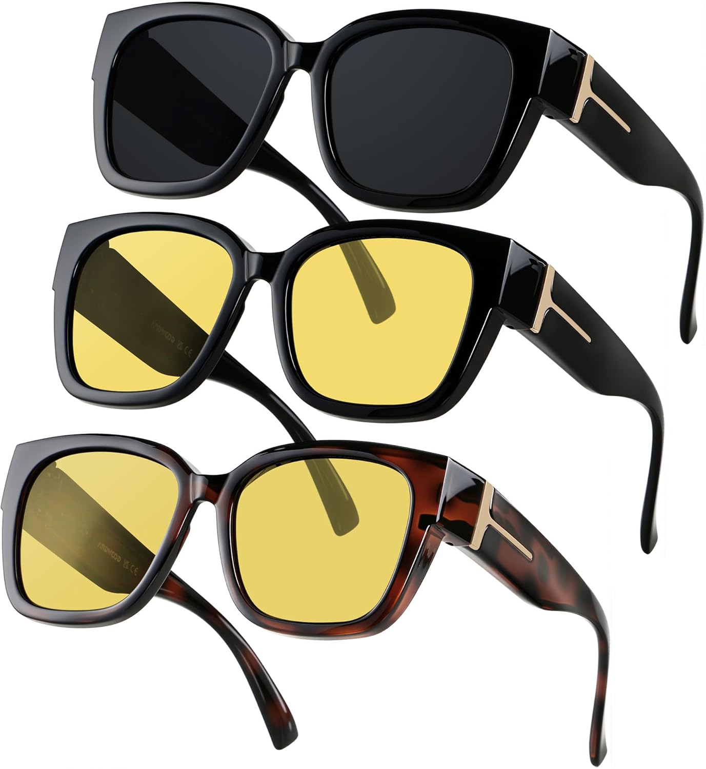 ANDWOOD Polarized Sunglasses Fit Over Glasses for Women Men Oversized Square Shades UV400 Protection