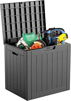 Deck Box Outdoor Storage 30 Gallon -Lockable Patio Storage Box,Waterproof Resin Outdoor Storage Bench for Furniture,Garden Tools & Pool Accessories (Black)