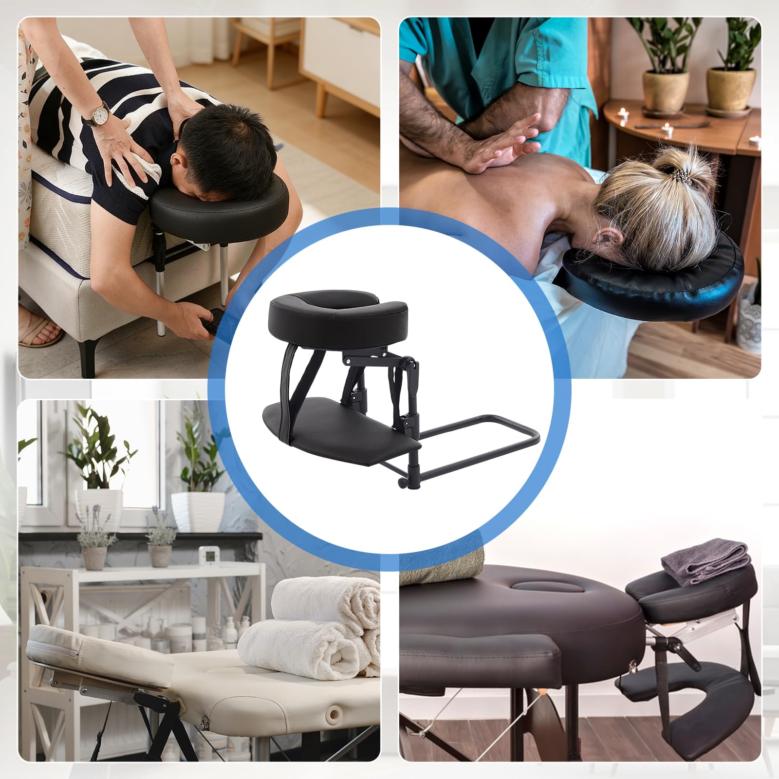 MagiDeal Reposacabezas para Colchón, Kit de Masaje para el Hogar, Almohada de Masaje Boca Abajo Altura Ajustable, Multifunción Cojín de Relajación Facial para Cama de Belleza, SPA, Salón, Negro