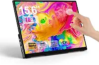 Monitor portátil com tela sensível ao toque de 15,6 polegadas 1080p FHD IPS, tela sensível ao toque para jogos de viagem de 10 pontos com alto-falantes duplos e suporte, tela externa USB-C HDMI para