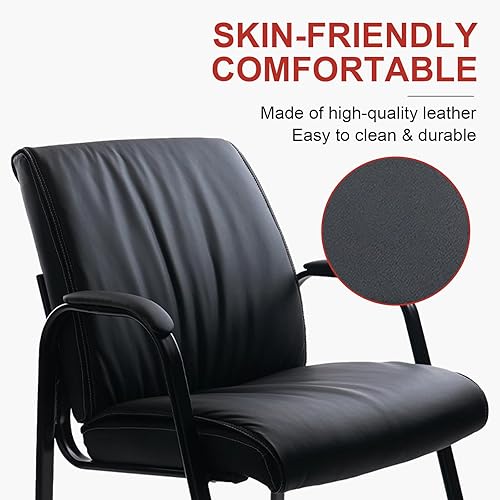 Miniatura 4 de CLATINA Silla de cuero para invitados para recepción, oficina, reunión, conferencias y sala de espera, oficina lateral con base de trineo con