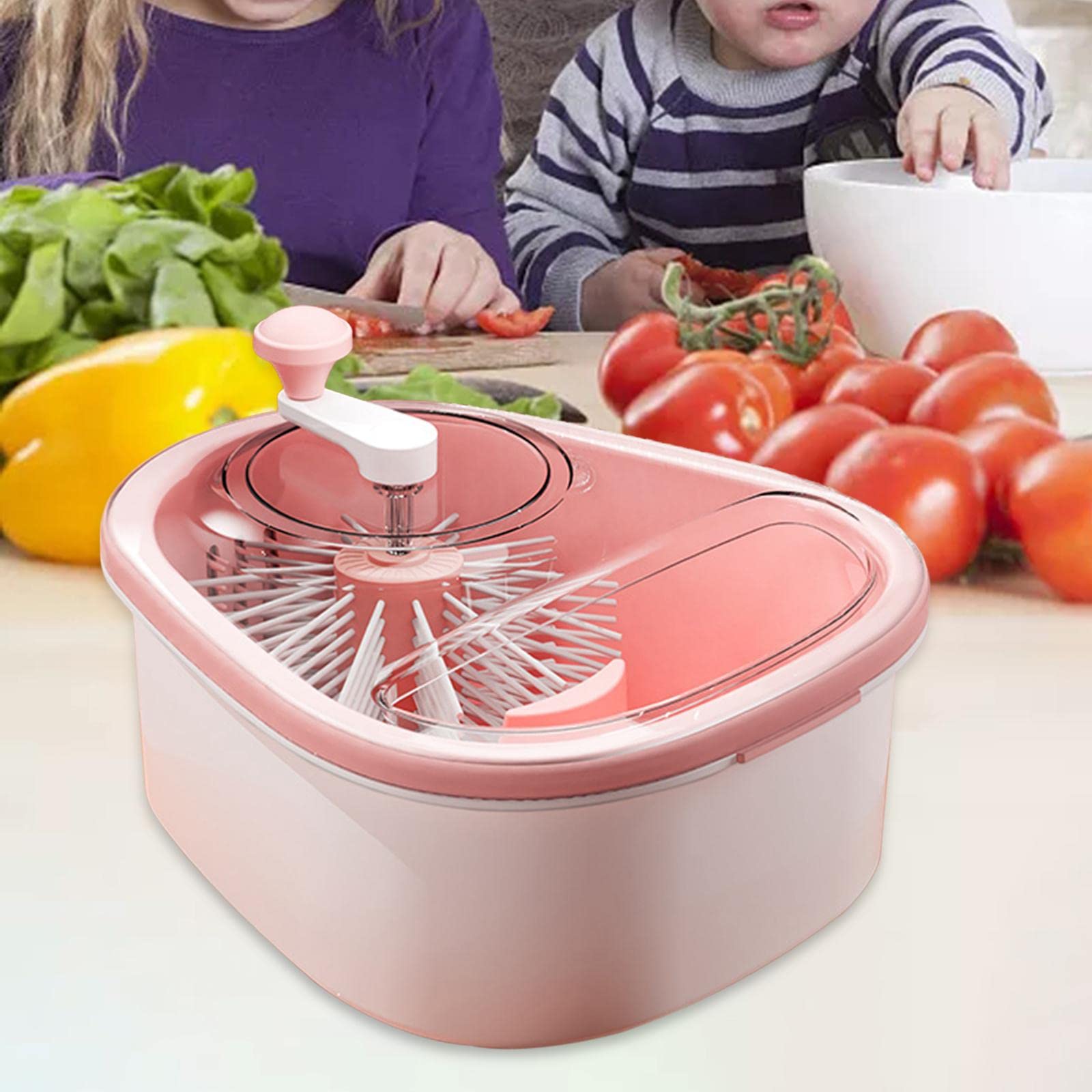 Obstwaschmaschine, Rotierende Gemüsewaschmaschine mit Abtropfkorb Und Transparentem Deckel, PP Material, Geeignet für Die Zubereitung von Speisen in D, Rosa